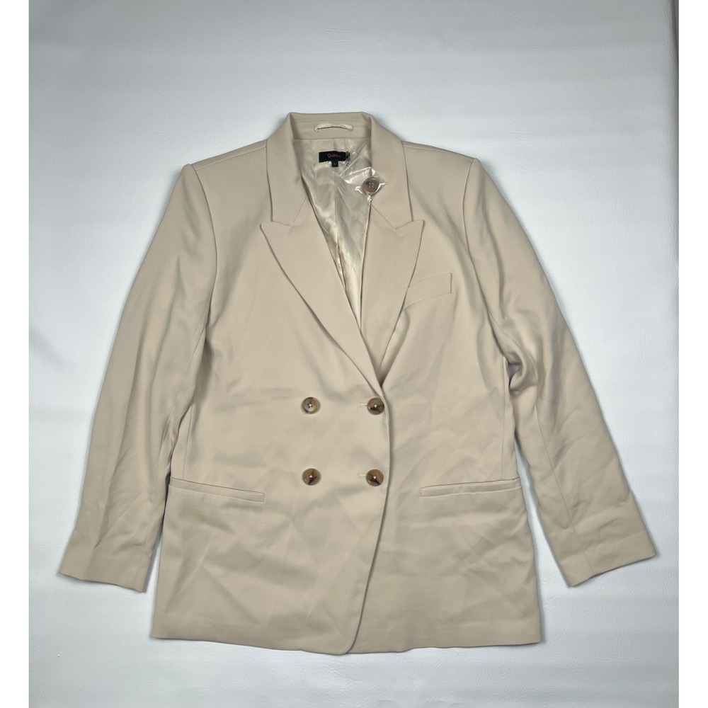 Quince Stretch Crepe Relaxed Double-Breasted Blazer Womens L Sand